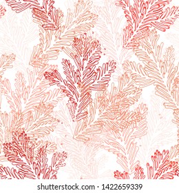 light underwater seamless pattern with contours of sea corals on white background. Hand drawn manual graphic. Perfect for printing, fabric, textile, manufacturing, wallpapers, covers book, card.