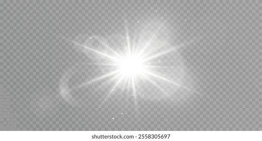 Light unforgettable effect of Christmas glow, glitter of Christmas star. Light effect isolated on transparent background.