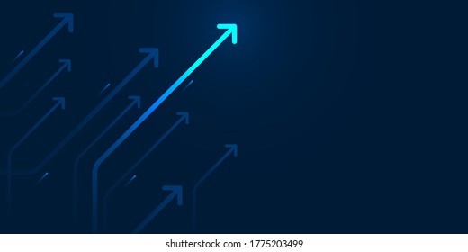 Light upward arrow circuit design on dark blue background with copy space illustration, business growth concept.