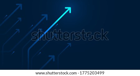 Light upward arrow circuit design on dark blue background with copy space illustration, business growth concept.