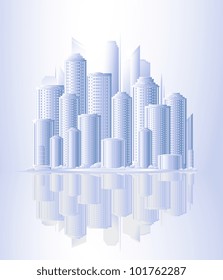  light urban background with skyscrapers and sunrise