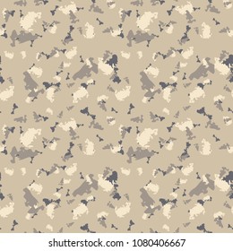 Light urban camouflage of various shades of beige and navy. It is a colorful seamless repeat pattern that can be used as a camo print for clothing and background and backdrop or computer wallpaper