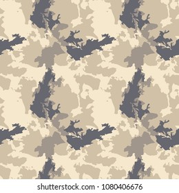 Light urban camouflage of various shades of beige and navy. It is a colorful seamless repeat pattern that can be used as a camo print for clothing and background and backdrop or computer wallpaper