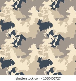 Light urban camouflage of various shades of beige and navy. It is a colorful seamless repeat pattern that can be used as a camo print for clothing and background and backdrop or computer wallpaper