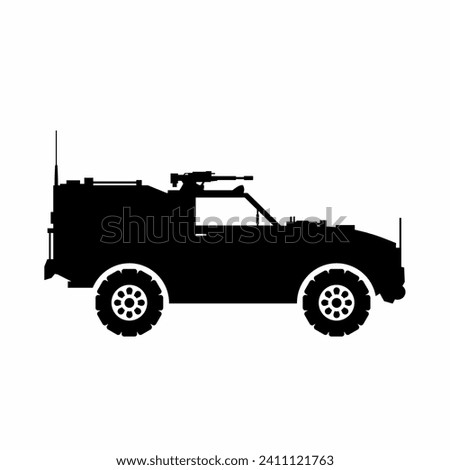 Light utility vehicle silhouette vector. Military vehicle silhouette for icon, symbol or sign. Armored vehicle symbol for military, war, conflict and patrol