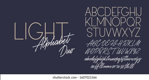 Light vector alphabet duo. Script and sans.