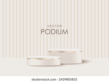 Lichtvektor Hintergrund zylindrisches Podium mit goldenen Elementen für die Produktdarstellung. Podium, Sockel für Kosmetik, Parfums und Schmuck