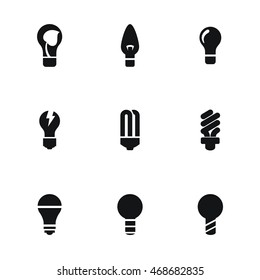 Light vector icons. Simple illustration set of 9 light elements, editable icons, can be used in logo, UI and web design