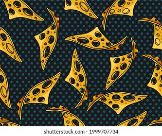 Light vector seamless pattern with pieces of cheese Background with yellow slices