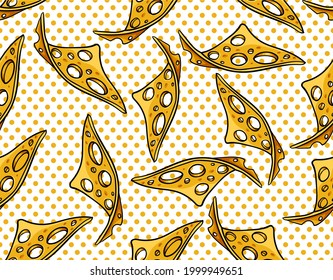 Light vector seamless pattern with pieces of cheese Background with yellow slices