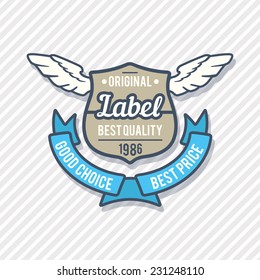 Light vector shield label with wings and stripe on lined backdrop