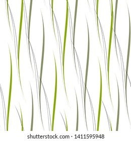 Light vector simple seamless background with a pattern of wavy vertical lines of stalks, strokes. White background, black-green pattern, monochrome drawing.