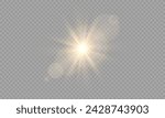 Light Vector with Sun Glare. Sun, Sunrays, and Glare. Gold Flare and Glare. PNG 
