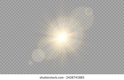 Light Vector with Sun Glare. Sun, Sunrays, and Glare in PNG Format. Gold Flare and Glare.	
