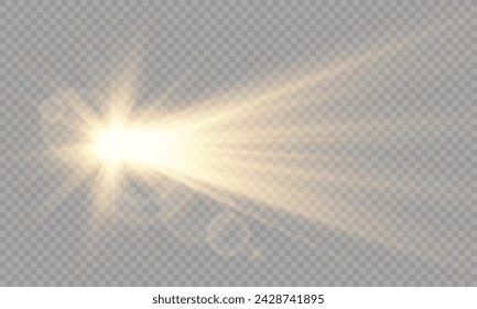 Light Vector with Sun Glare. Sun, Sunrays, and Glare in PNG Format. Gold Flare and Glare.	
