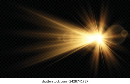 Light Vector with Sun Glare. Sun, Sunrays, and Glare in PNG Format. Gold Flare and Glare.	
