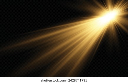 Light Vector with Sun Glare. Sun, Sunrays, and Glare in PNG Format. Gold Flare and Glare.	
