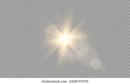 Light Vector with Sun Glare. Sun, Sunrays, and Glare in PNG Format. Gold Flare and Glare.	
