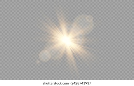 Light Vector with Sun Glare. Sun, Sunrays, and Glare in PNG Format. Gold Flare and Glare.	
