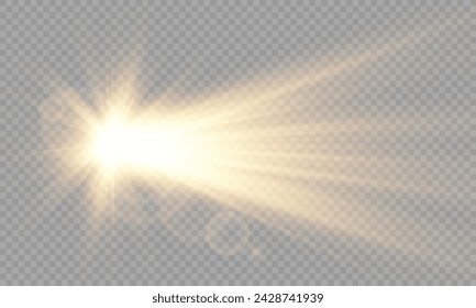 Light Vector with Sun Glare. Sun, Sunrays, and Glare in PNG Format. Gold Flare and Glare.	
