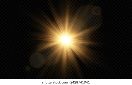 Light Vector with Sun Glare. Sun, Sunrays, and Glare in PNG Format. Gold Flare and Glare.	
