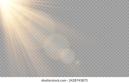 Light Vector with Sun Glare. Sun, Sunrays, and Glare. Gold Flare and Glare. PNG 
