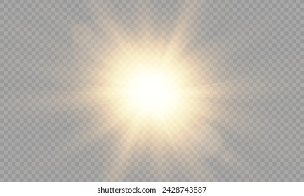 Light Vector with Sun Glare. Sun, Sunrays, and Glare. Gold Flare and Glare. PNG 
