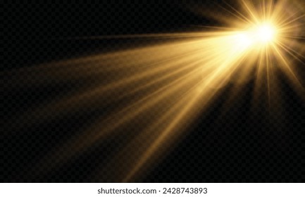 Light Vector with Sun Glare. Sun, Sunrays, and Glare. Gold Flare and Glare. PNG 
