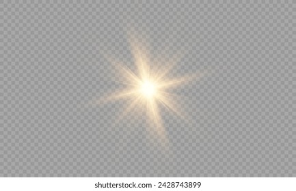 Light Vector with Sun Glare. Sun, Sunrays, and Glare. Gold Flare and Glare. PNG 
