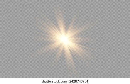 Vector de luz con resplandor solar. Sol, rayos de sol y resplandor. Gold Flare y Glare. PNG 
