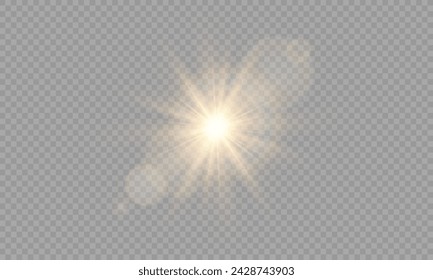 Vector de luz con resplandor solar. Sol, rayos de sol y resplandor. Gold Flare y Glare. PNG 
