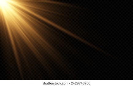 Vector de luz con resplandor solar. Sol, rayos de sol y resplandor. Gold Flare y Glare. PNG 
