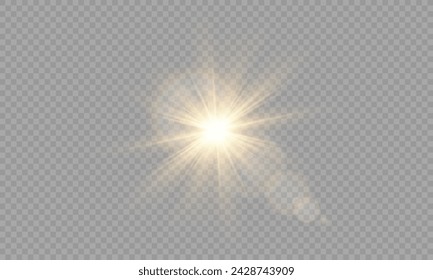 Lichtvektor mit Sonnenblendung. Sonne, Sonnenstrahlen und Blendung. In: Gold Flare and Glare. PNG 
