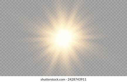 Vector de luz con resplandor solar. Sol, rayos de sol y resplandor. Gold Flare y Glare. PNG 
