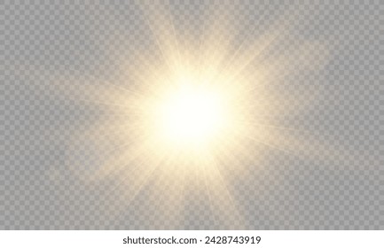 Vector de luz con resplandor solar. Sol, rayos de sol y resplandor. Gold Flare y Glare. PNG 
