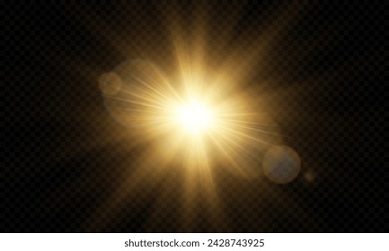 Lichtvektor mit Sonnenblendung. Sonne, Sonnenstrahlen und Blendung. In: Gold Flare and Glare. PNG 
