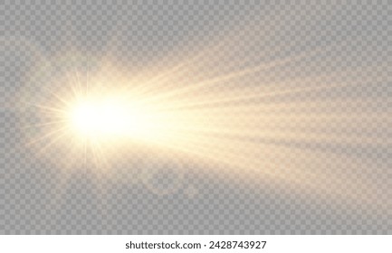 Vector de luz con resplandor solar. Sol, rayos de sol y resplandor. Gold Flare y Glare. PNG 
