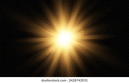 Vector de luz con resplandor solar. Sol, rayos de sol y resplandor. Gold Flare y Glare. PNG 
