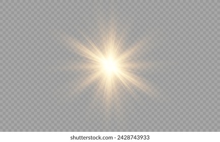 Vector de luz con resplandor solar. Sol, rayos de sol y resplandor. Gold Flare y Glare. PNG 
