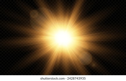 Light Vector with Sun Glare. Sun, Sunrays, and Glare. Gold Flare and Glare. PNG 
