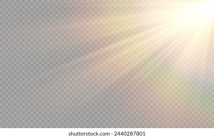 Vector de luz con resplandor solar. Sol, rayos de sol y resplandor. Gold Flare y Glare. PNG