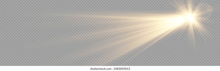 Light Vector with Sun Glare. Sun, Sunrays, and Glare in PNG Format. Gold Flare and Glare.