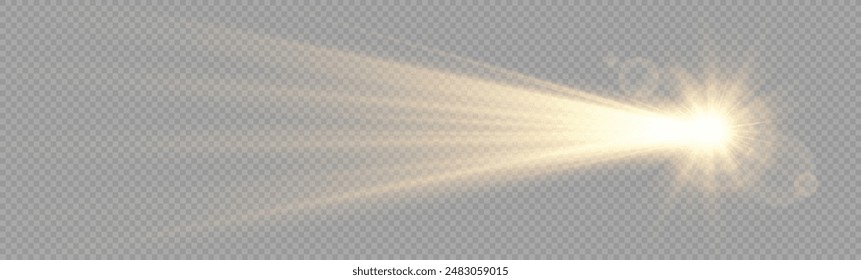 Light Vector with Sun Glare. Sun, Sunrays, and Glare in PNG Format. Gold Flare and Glare.