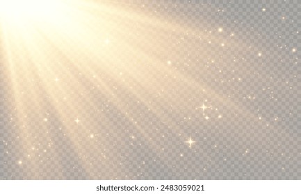 Light Vector with Sun Glare. Sun, Sunrays, and Glare in PNG Format. Gold Flare and Glare.
