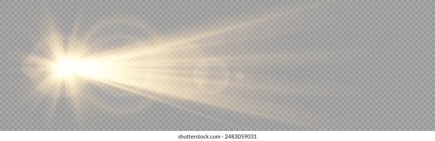 Light Vector with Sun Glare. Sun, Sunrays, and Glare in PNG Format. Gold Flare and Glare.