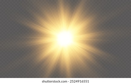 Vetor de luz com brilho solar. Sol, raios solares e brilho. Flare de Ouro e Glare. PNGName