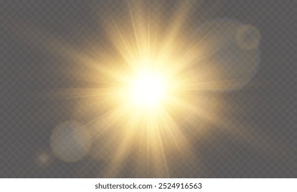 Vetor de luz com brilho solar. Sol, raios solares e brilho. Flare de Ouro e Glare. PNGName