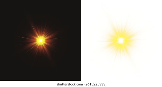 Light Vector with Sun Glare. Sun, Sunrays, and Glare in PNG Format. Gold Flare and Glare.