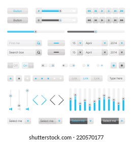 Light Vector UI Elements. Buttons, Selectors, Ckeckboxes, Searchfield, Slider Etc. Set Of Website Interface Buttons.