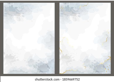 Light vector watercolor style texture for your design, covers and wedding invitations. Gray and golden marble and splash style. Editable transparent templates made with layers